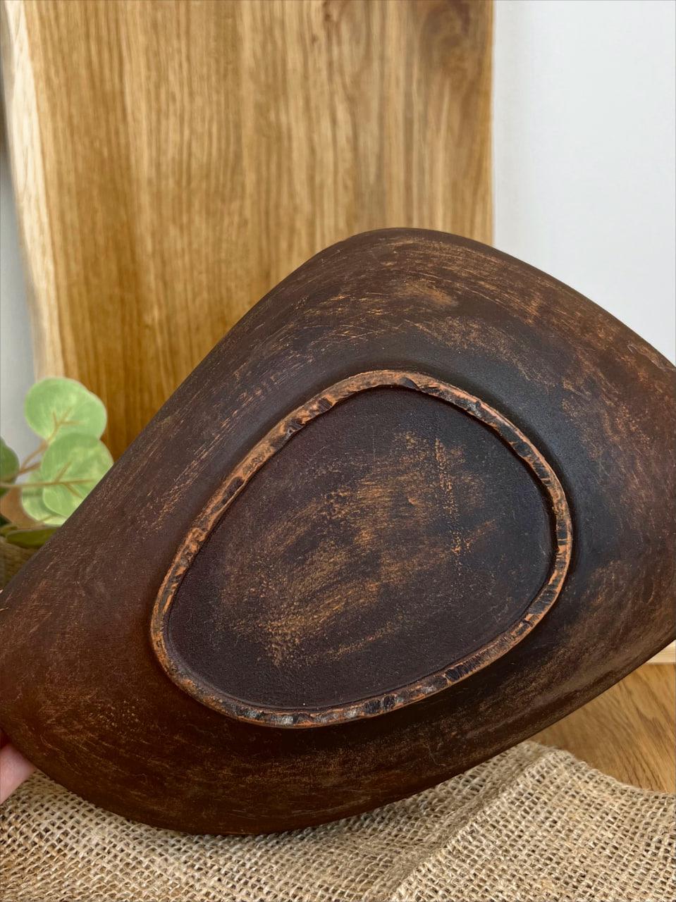 Блюдо овальное керамическое глиняное резное ангоб 1 л (3001-24) - фото 5