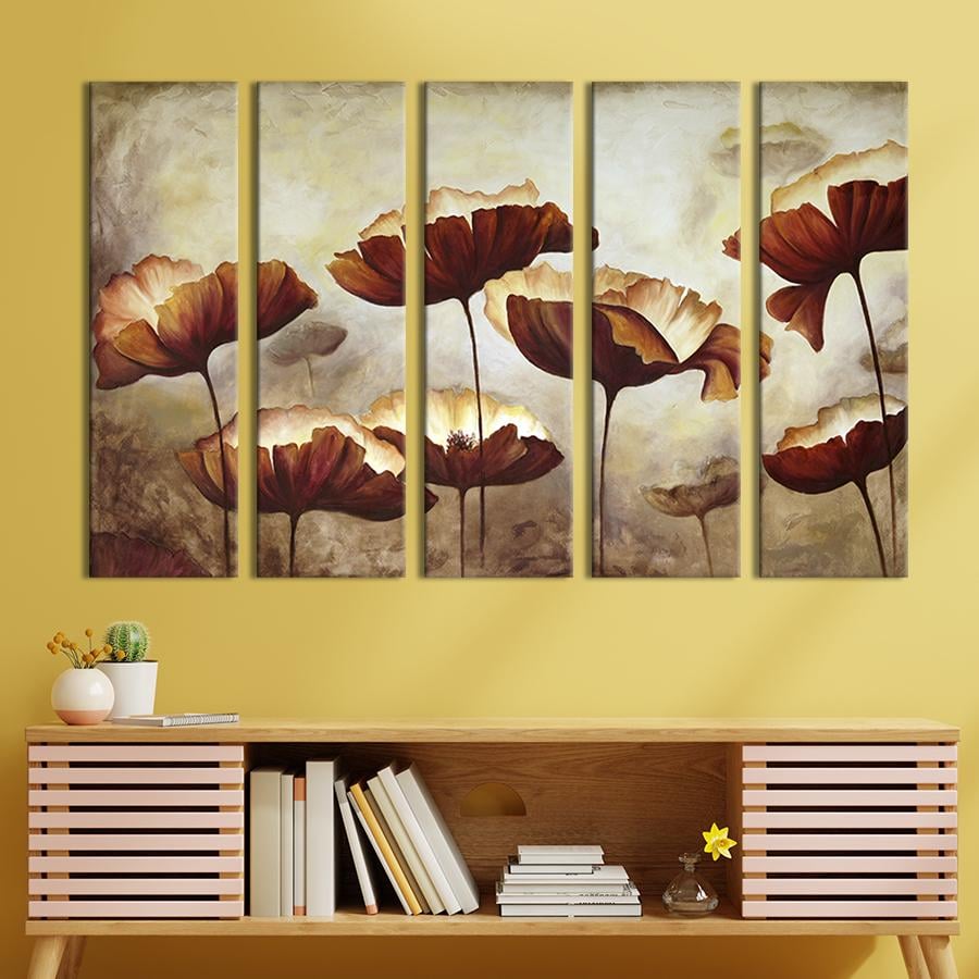 Модульна картина із 5 частин на холсті інтер'єрна картина Мальовничі маки 132x80 см (245-51)