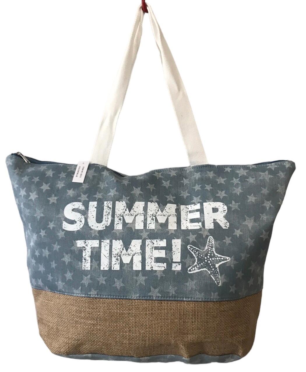 Сумка пляжная женская летняя из ткани на молнии Синий с бежевым (SD13) Сумка пляжная женская летняя из ткани на молнии Синий с бежевым (SD13)