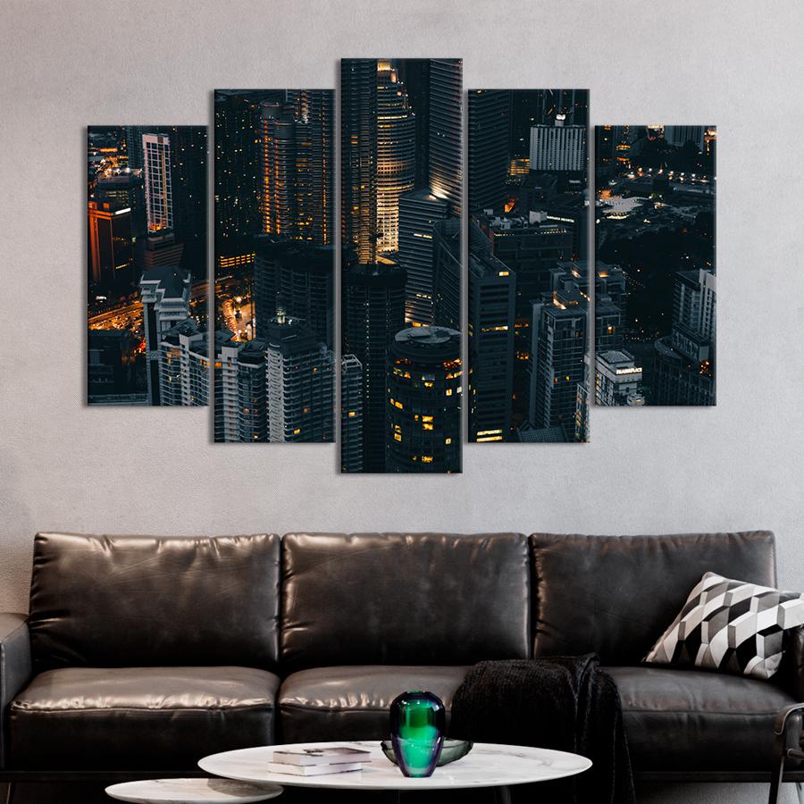 Картина город Силуэты небоскрёбов в тёмном городе 112x68 см (A809-5)