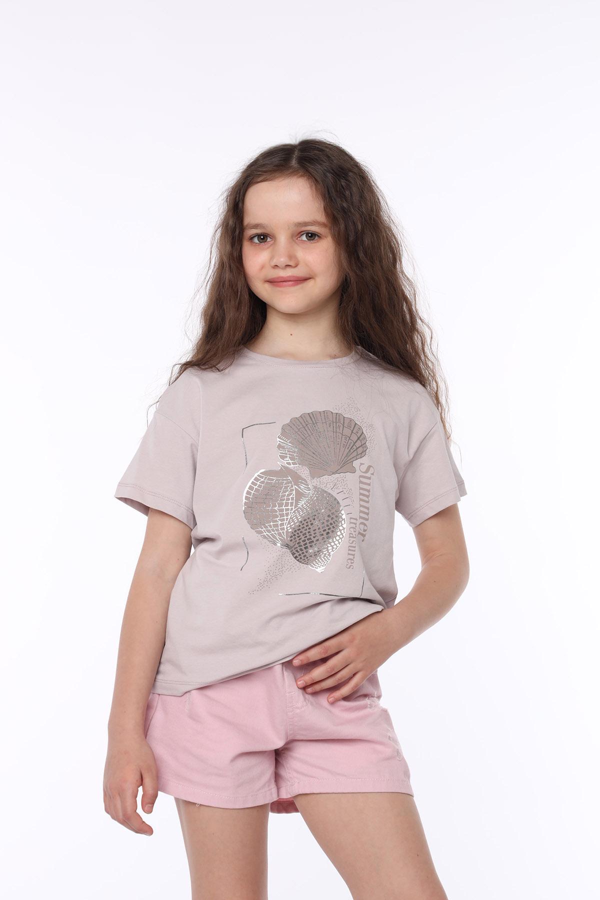 Футболка с коротким рукавом для девочки Yuki ЦБ-00295236 134 см Пудровый (SKT001313946)