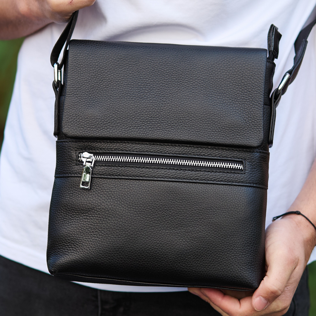 Барсетка мужская Tiding Bag кожаная через плечо 23х26х6 см Черный (71411)