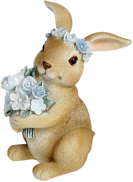 Декоративная статуэтка Кролик с цветами 7,5х7,5х11 см полистоун Голубой (BD-707-552)