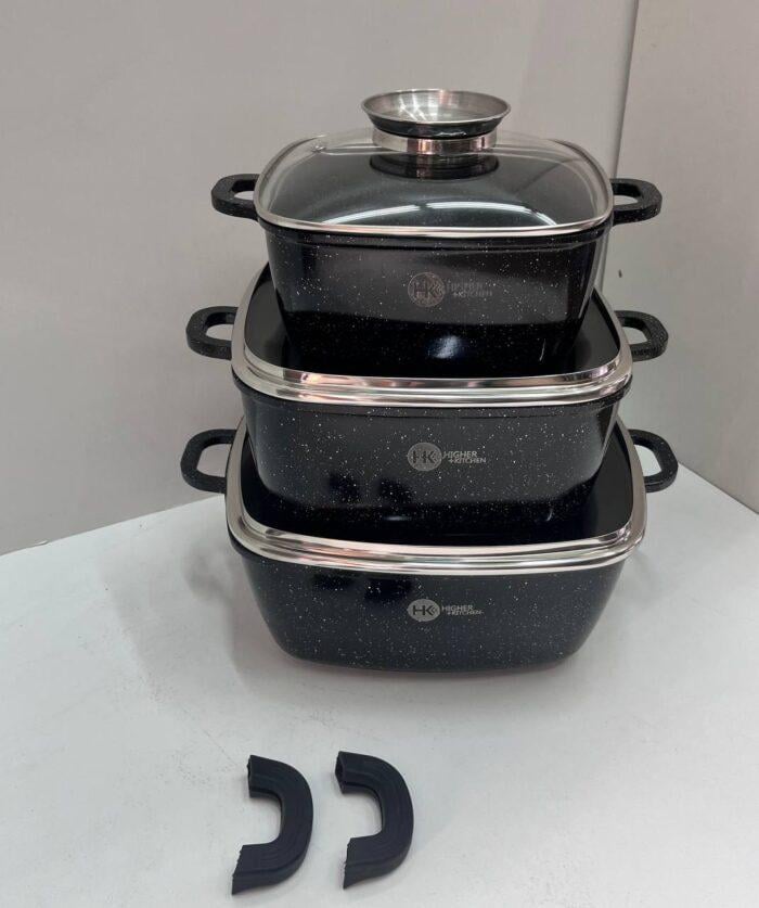 Набір каструль із гранітним антипригарним покриттям Higher Kitchen HK-302 8 предметів - фото 2 Набір каструль із гранітним антипригарним покриттям Higher Kitchen HK-302 8 предметів - фото 2