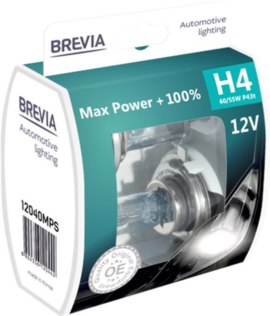 Лампа 12V H4 60/55W Р43 +100% Brevia Max Power S2 (12040MPS)