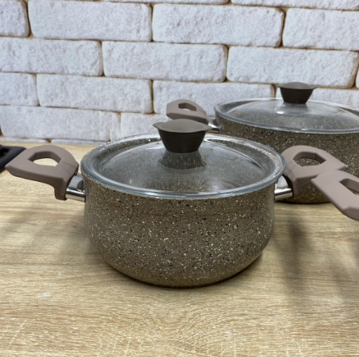 Набір каструль OMS з антипригарним покриттям 6 пред. Коричневий (3027) - фото 4 Набір каструль OMS з антипригарним покриттям 6 пред. Коричневий (3027) - фото 4