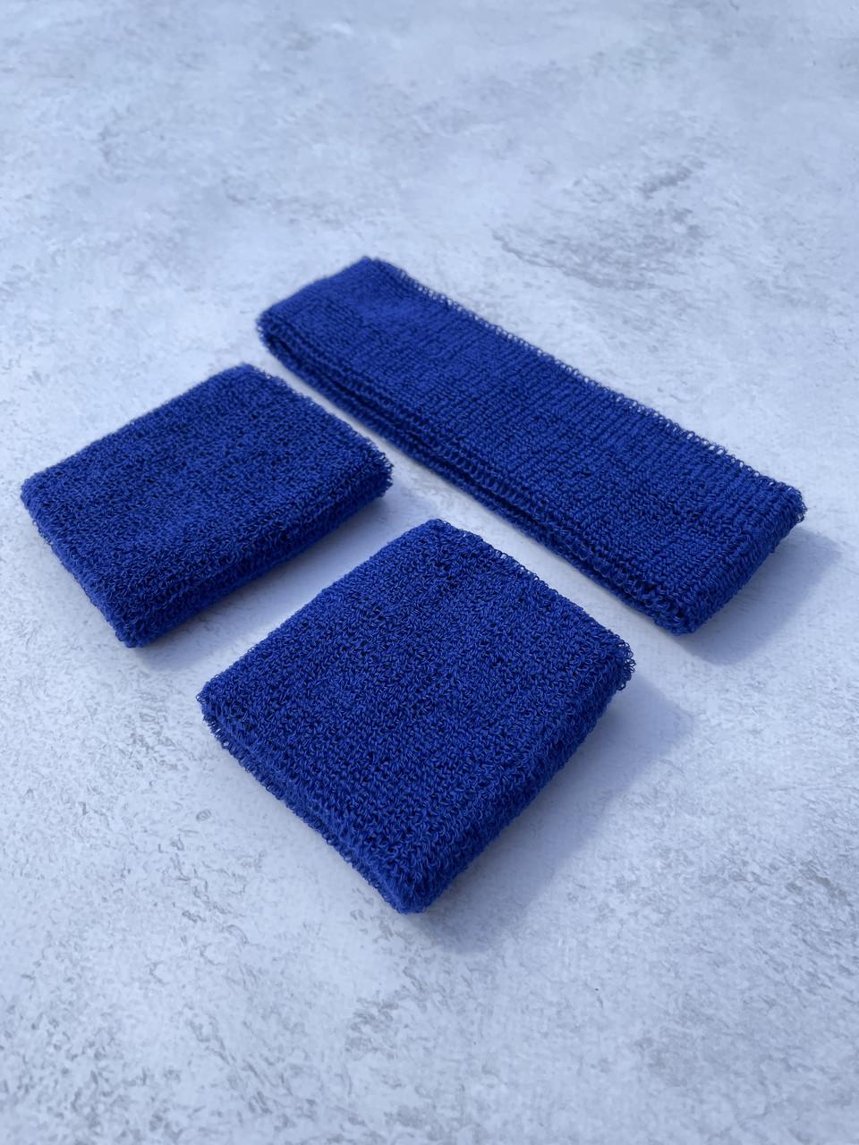 Комплект махровые напульсники и повязка на голову Синий (2605895571)