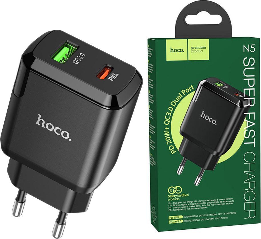 Зарядка быстрая Hoco N5 Favor PD20W QC3.0 3A USB/Type-C Black (33082)