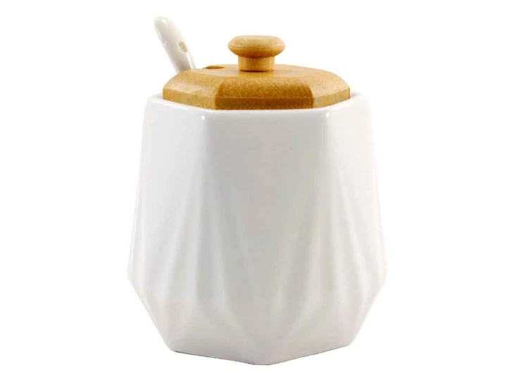 Цукорниця порцелянова Interos з ложкою та дерев'яною кришкою 330 мл (PJ03346-1)