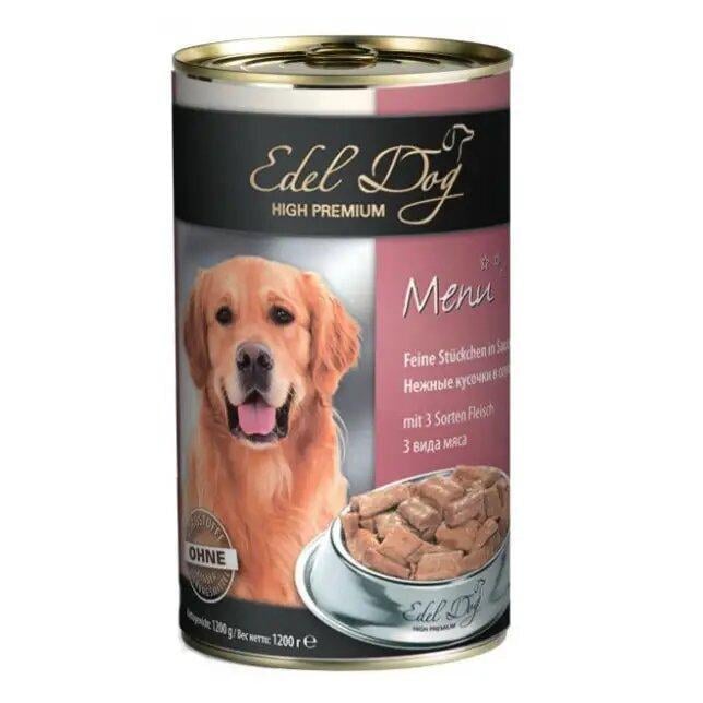 Корм влажный для собак Edel Dog с тремя видами мяса в соусе 1200 г (1805407736)