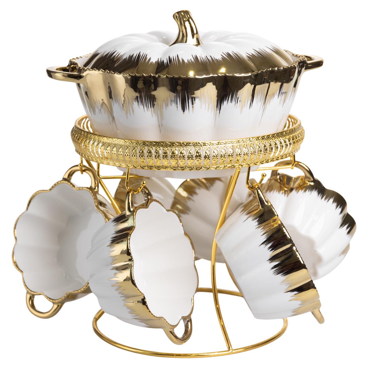 Суповой сервиз на 6 персон супница на подставке с бульонницами 350 мл 2 л (ML152)