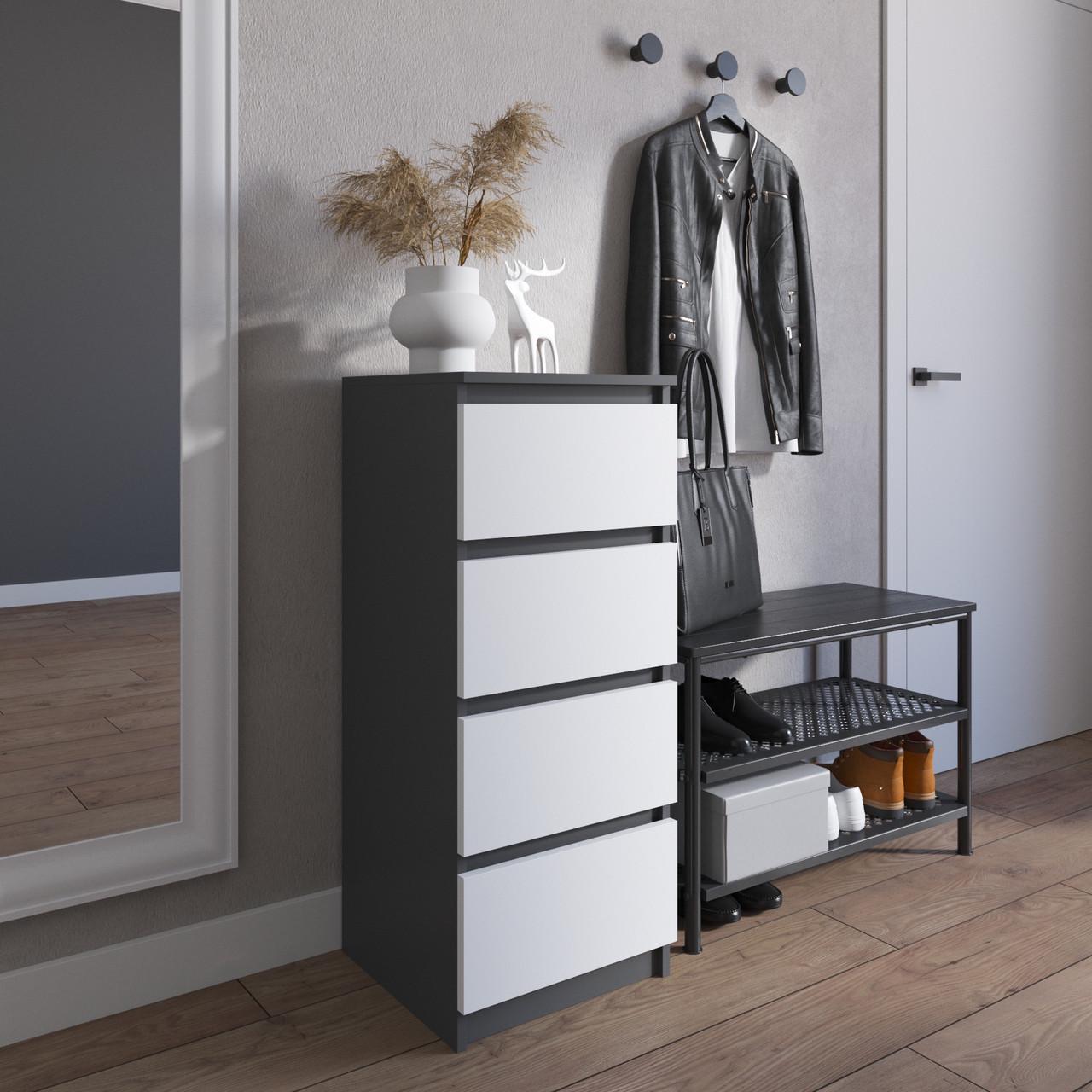 Комод з шухлядами Вайс R-17 40х40х98 см Антрацит/Білий (30370869) Комод з шухлядами Вайс R-17 40х40х98 см Антрацит/Білий (30370869)
