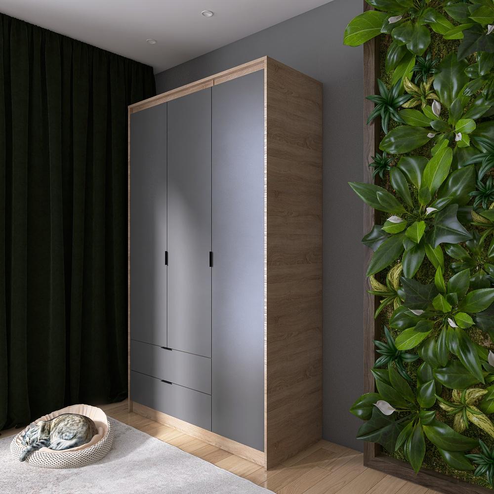 Шкаф распашной для одежды с выдвижными ящиками Эверест Сити-1200 120,2x50x204,6 см Дуб сонома/Графит (EVR-071125) - фото 5 Шкаф распашной для одежды с выдвижными ящиками Эверест Сити-1200 120,2x50x204,6 см Дуб сонома/Графит (EVR-071125) - фото 5