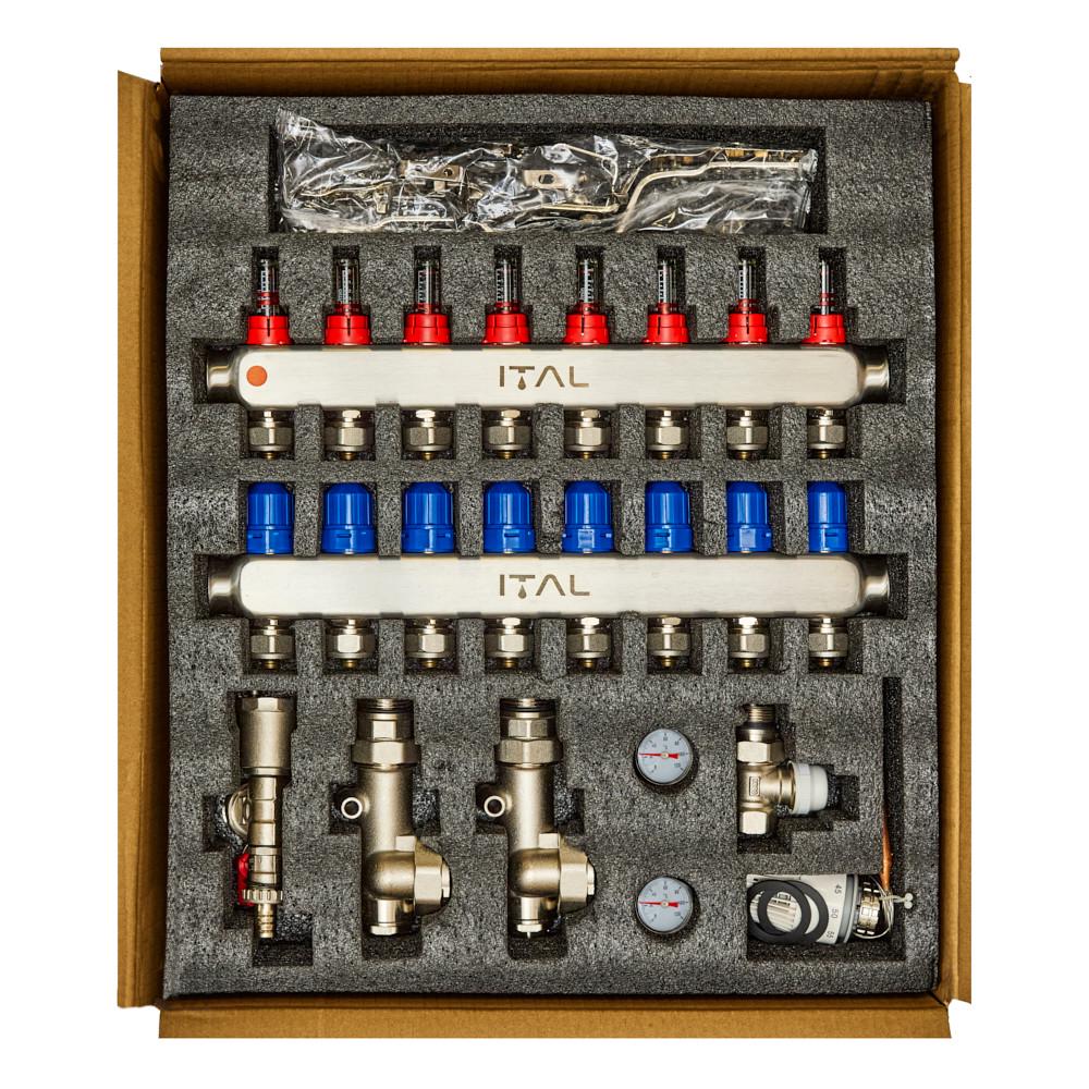 Комплект коллектора с расходомерами ITAL UHW-A08 из нержавеющей стали с прямым подключением - фото 2 Комплект коллектора с расходомерами ITAL UHW-A08 из нержавеющей стали с прямым подключением - фото 2