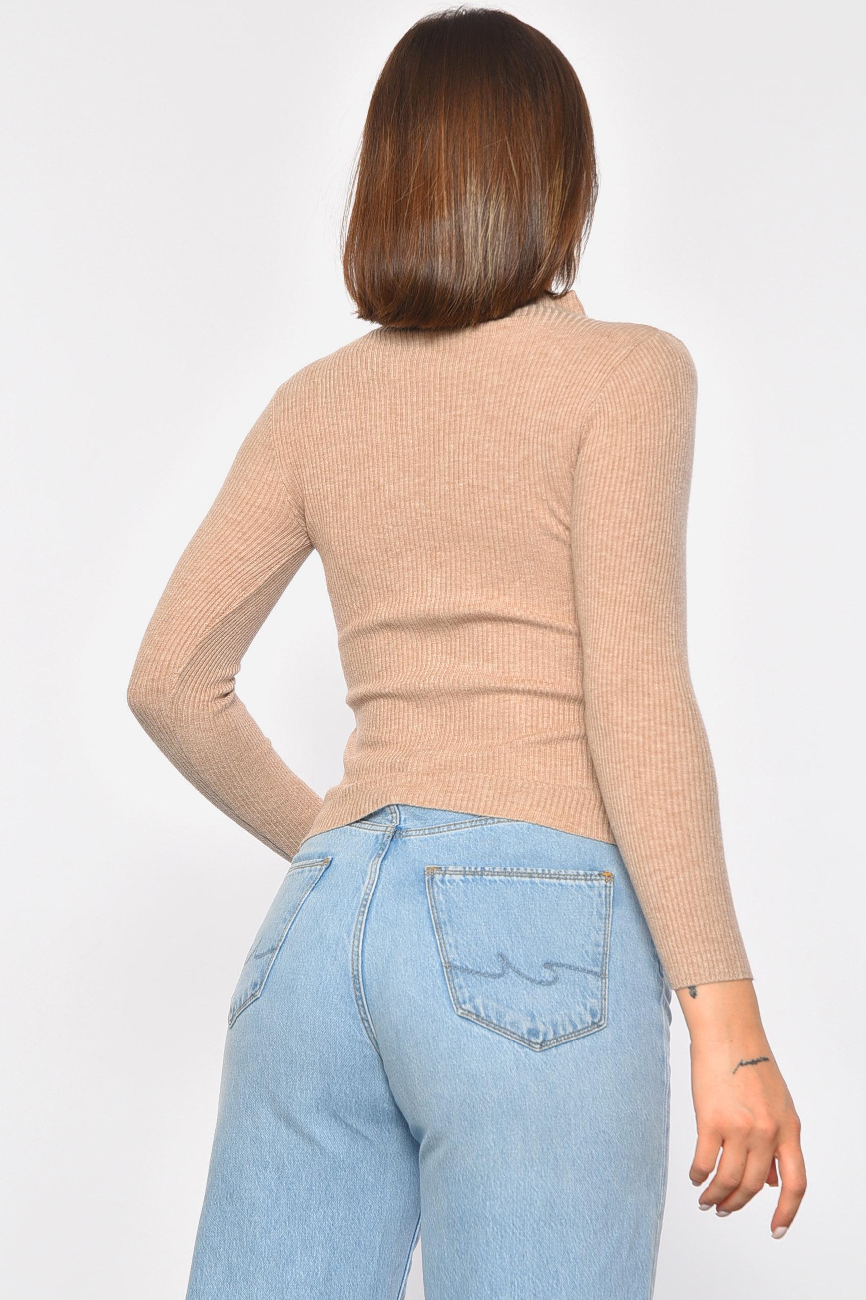 Гольф жіночий однотонний із замком S-M Бежевий (188264) - фото 3