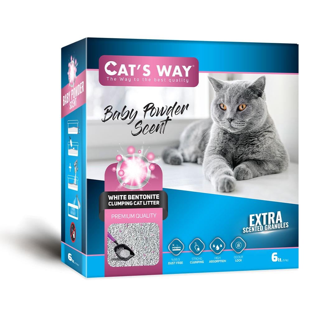 Бентонитовый наполнитель CAT'S WAY с ароматом детской присыпки 6 л Белый