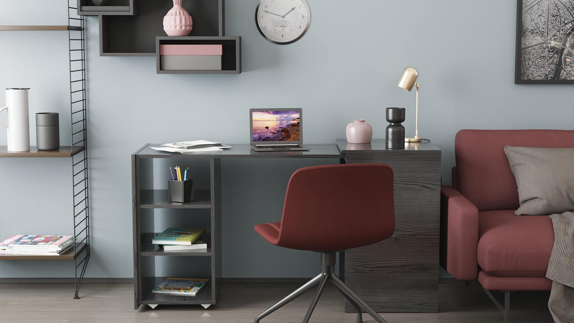 Стол-тумба трансформер Ferrum-decor Смарт 2/1 металл/ДСП 16 мм 750x1450x500 мм Черный/Бетон (FRD-105101) - фото 9