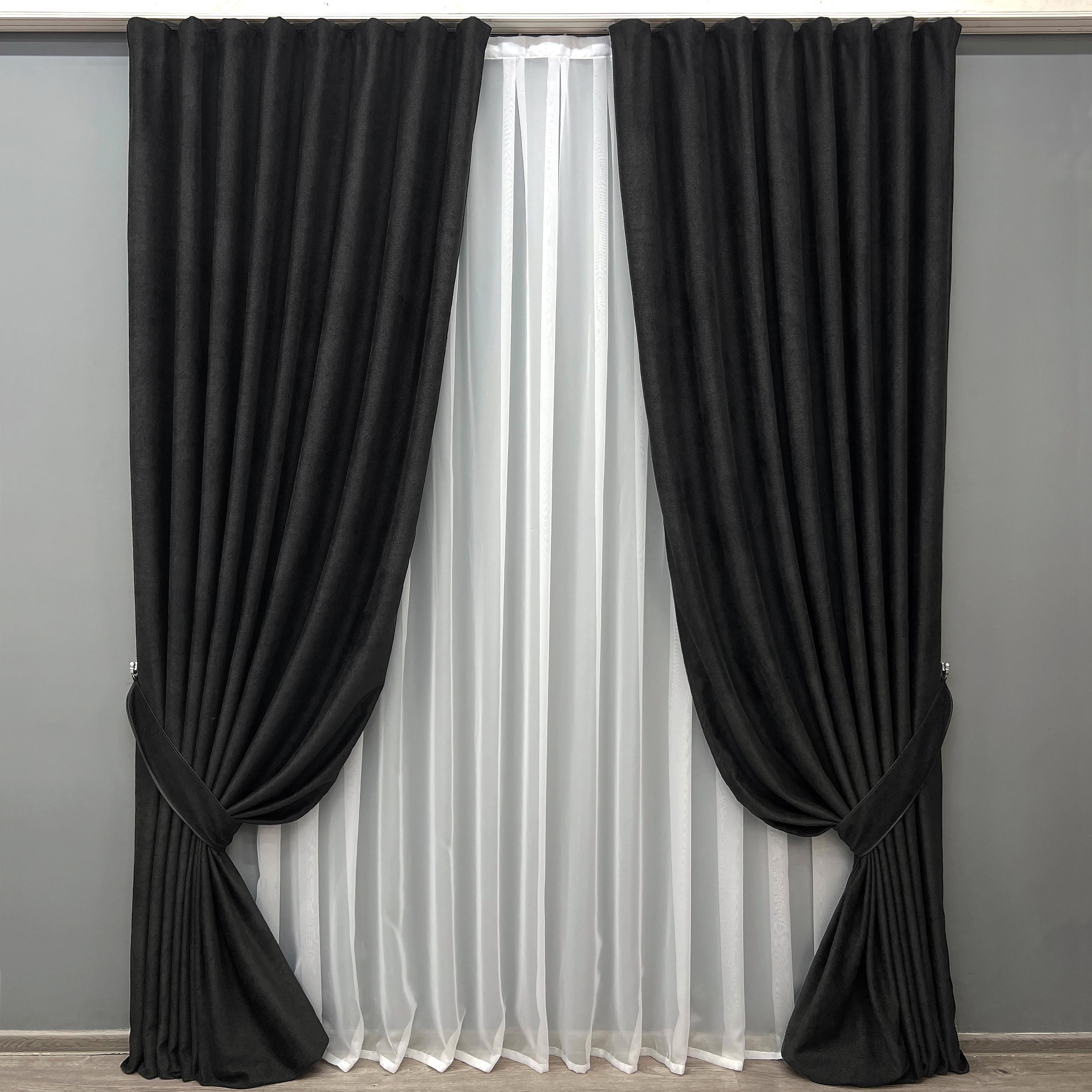 Комплект готовых штор VR-Textil Grand Linen № 2040ш фактурный лен премиум 150х300 см 2 шт. Черный (33-1030)