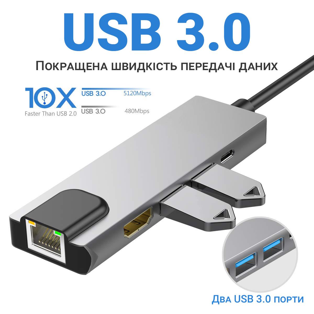 USB Type-C хаб-розгалужувач Digital Lion MH-09 концентратор 5в1 - фото 7