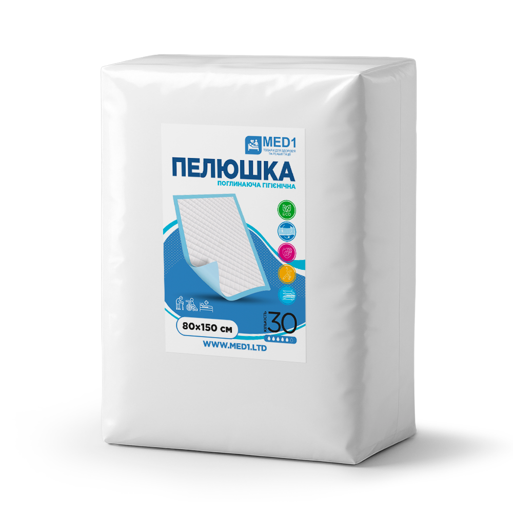 Пеленка медицинская гигиеническая MED1-WC03 поглощающая одноразовая 80х150 см 30 шт. (MED1-WC038015030)