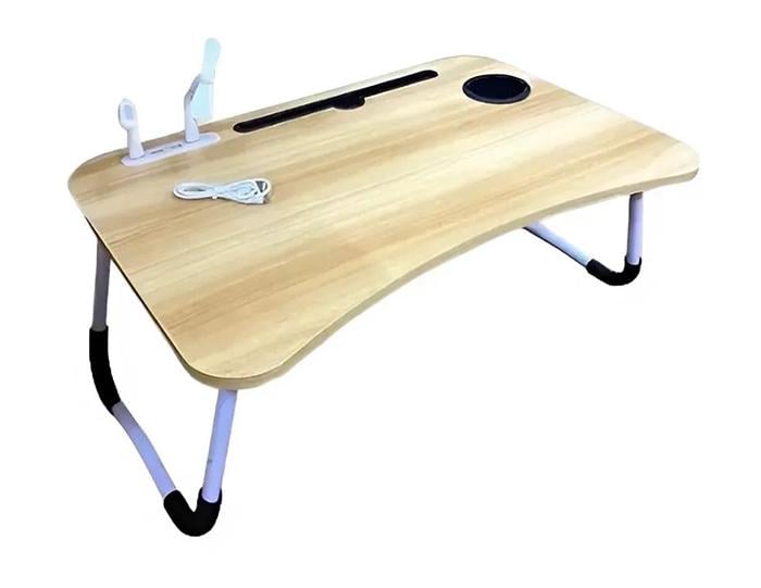 Стіл для ноутбука Laptop Table Multifunctional з ліхтариком/вентилятором/4 USB портами та входом для заряджання 60х40х28 см Коричневий