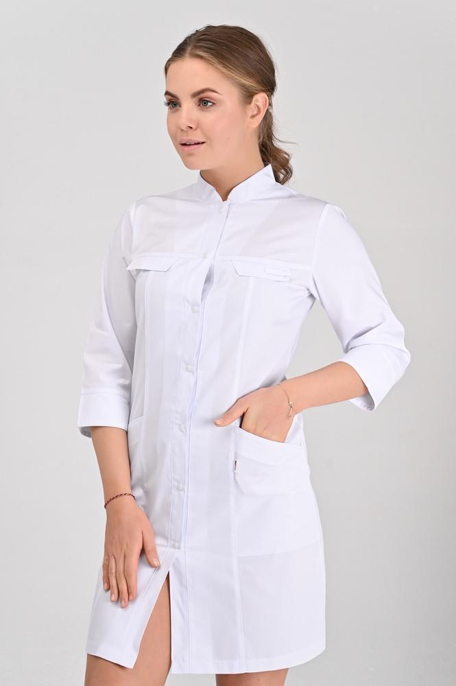 Халат женский TopLine Пекин рукав 3/4 р. 52 Белый (11334-(52) б-б) - фото 2