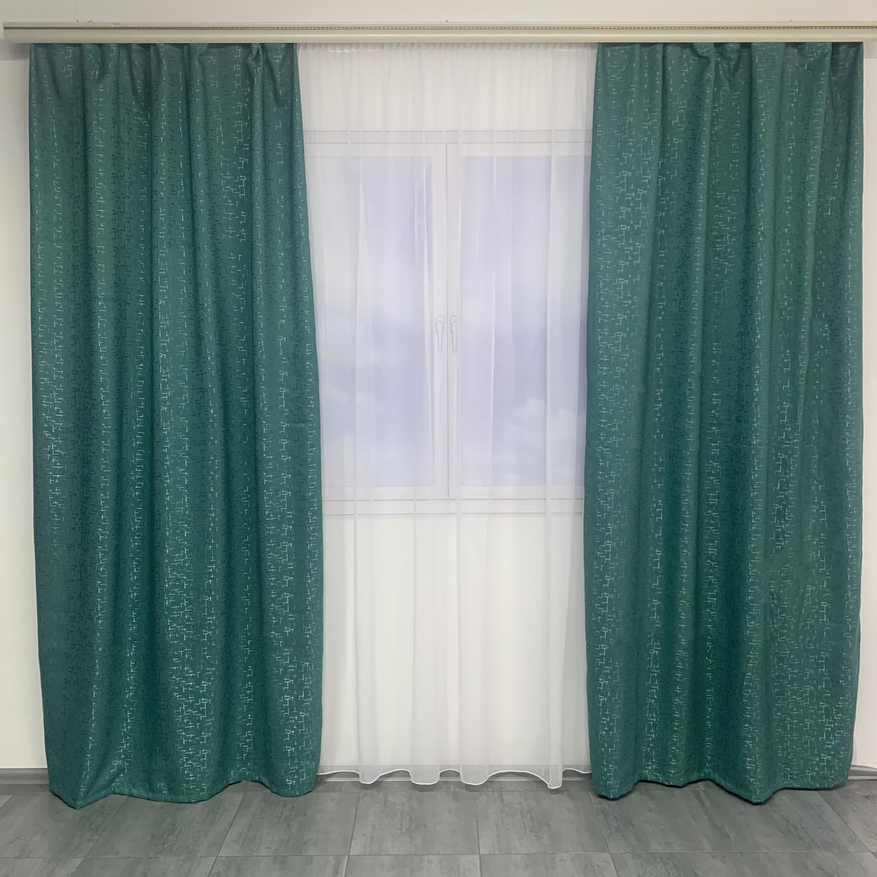 Шторы готовые Мрамор льняные блэкаут плотные Бирюзовый