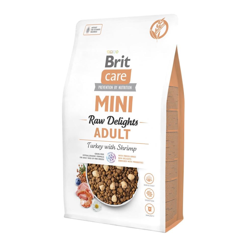 Корм для собак сухой Brit CARE Mini Raw Delights Turkey with Shrimp малых пород индейка с креветкой 2 кг (8595602571321)