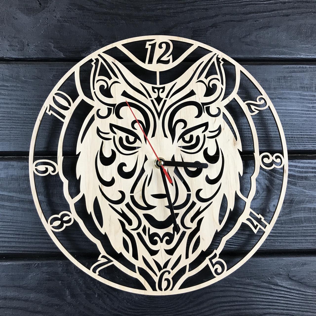 Годинник настінний дизайнерський з дерева Вовк