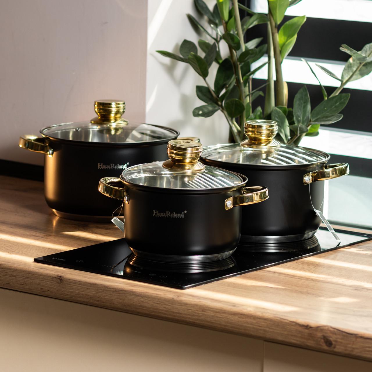 Набор каструль из нержавеющей стали 3 шт. 5,1/3,9/2,9 л Черный