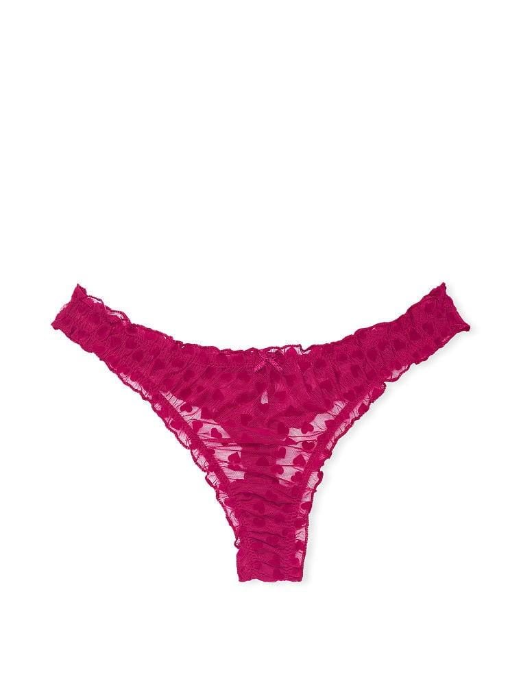 Трусики Victoria's Secret Flocked Mesh Ruffle Thong Panty XS Бордовий