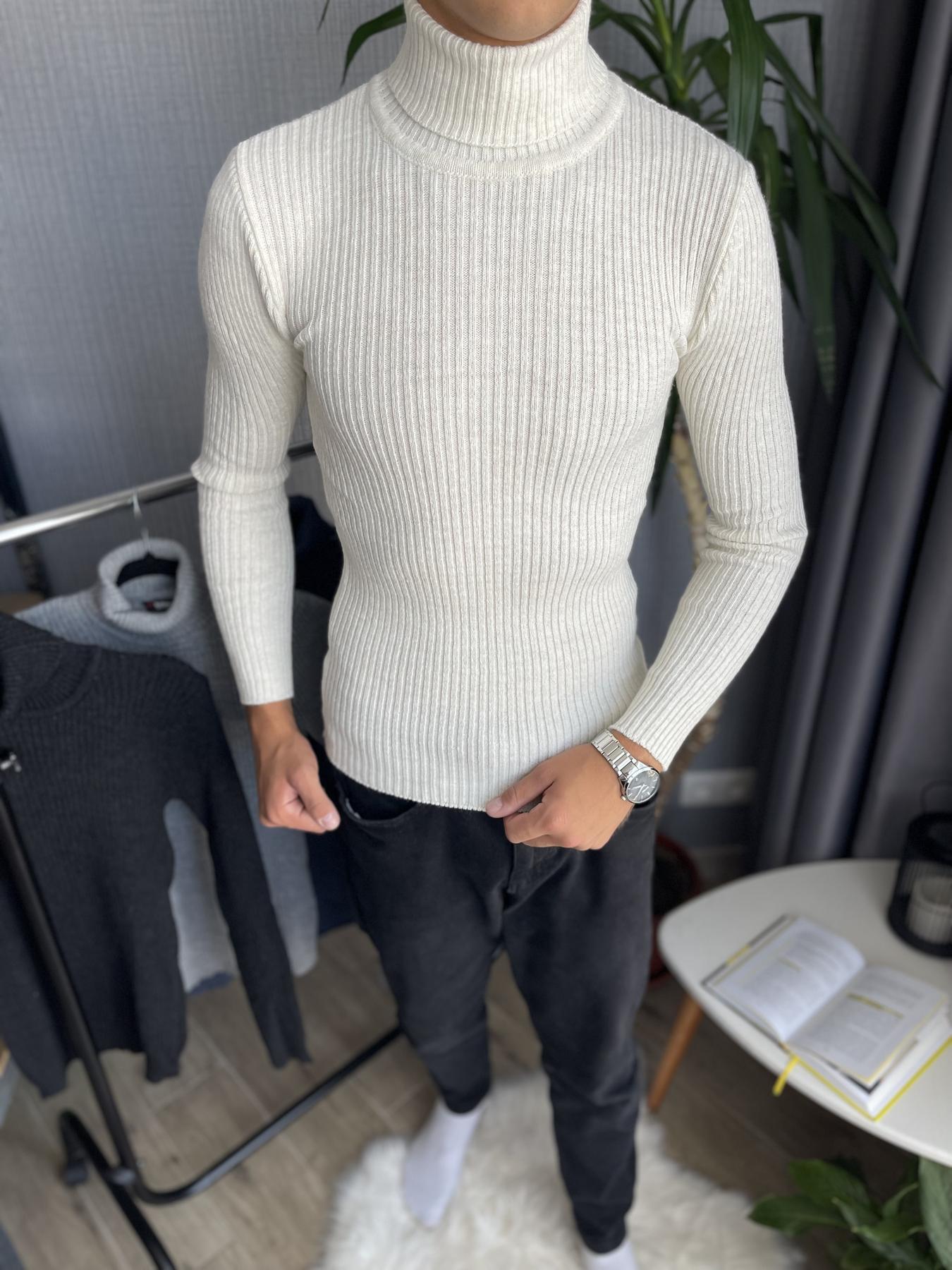 Гольф мужской в рубчик зимний с высоким горлом M Белый (25537) - фото 5 Гольф мужской в рубчик зимний с высоким горлом M Белый (25537) - фото 5