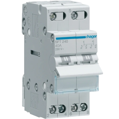 Переключатель I-0-II Hager с общим выходом сверху 2 полюса 40А/230В SFT240 (99-00015026)