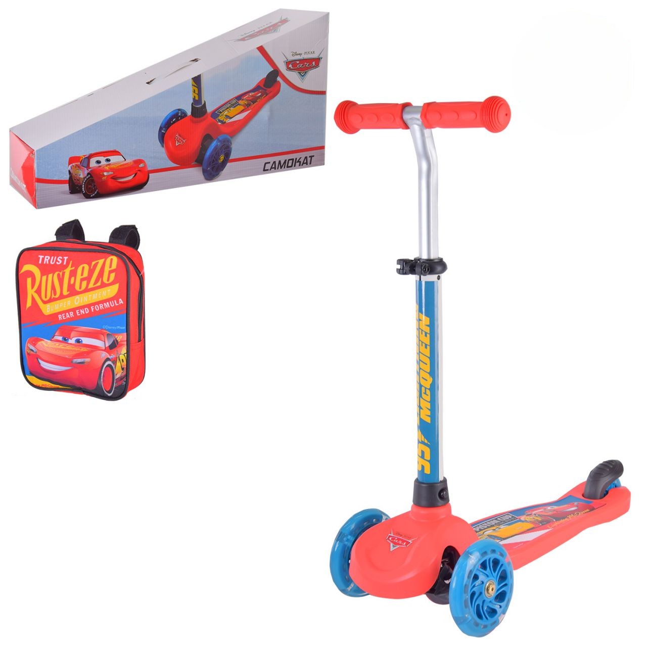 Самокат дитячий 3-х колісний Cars LS2213 з підсвіткою колес Червоний (2657783484)