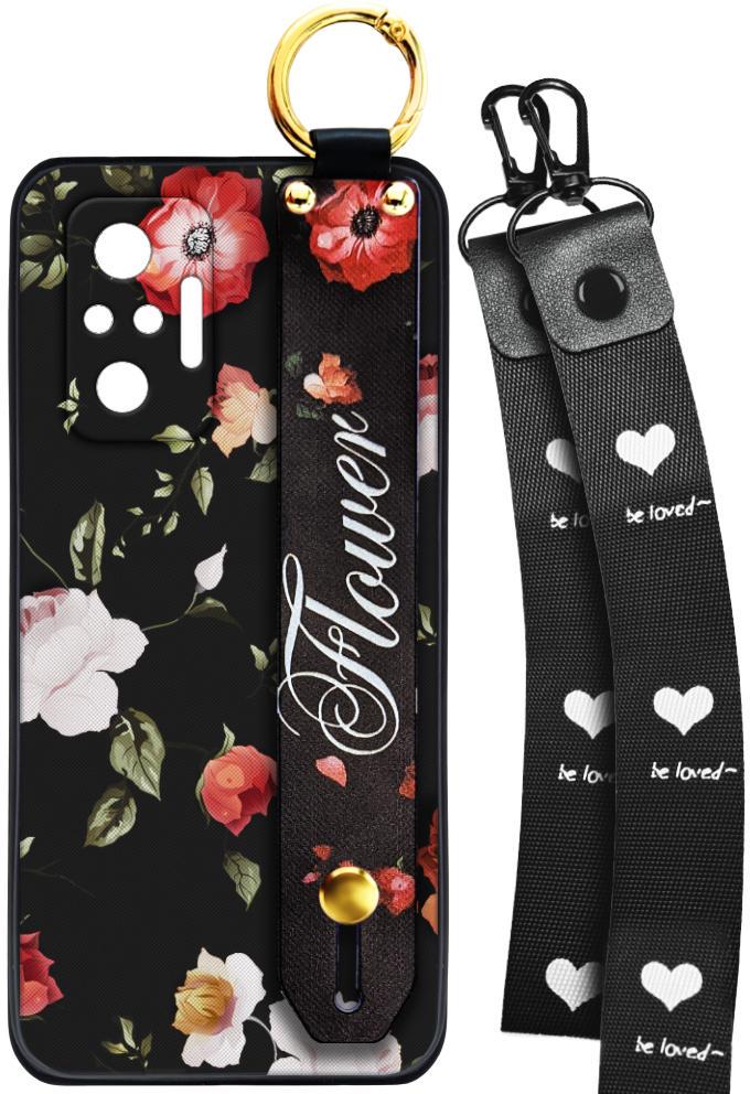 Чехол SHLab для Xiaomi Redmi Note 10 Pro Flower Black + два ремешка с карабином (25867)