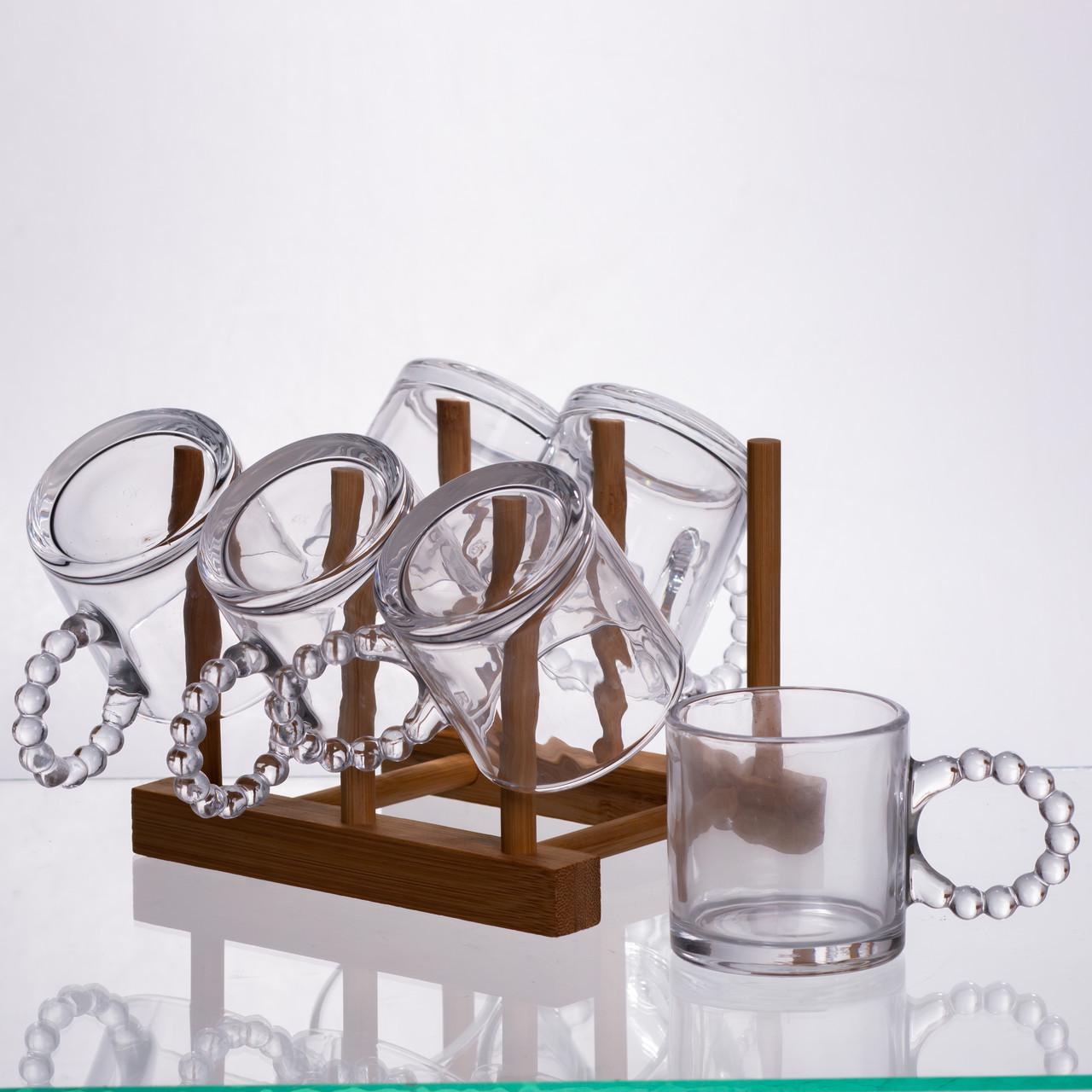 Чайний сервіз із товстого скла 8 предметів з бамбуковою підставкою для чашок (64486-23) - фото 3 Чайний сервіз із товстого скла 8 предметів з бамбуковою підставкою для чашок (64486-23) - фото 3