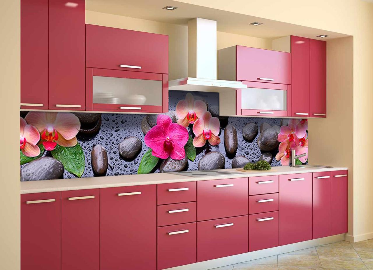 Кухонный фартук Яркие орхидеи с самоклеющейся виниловой пленки 60х250 см Серый