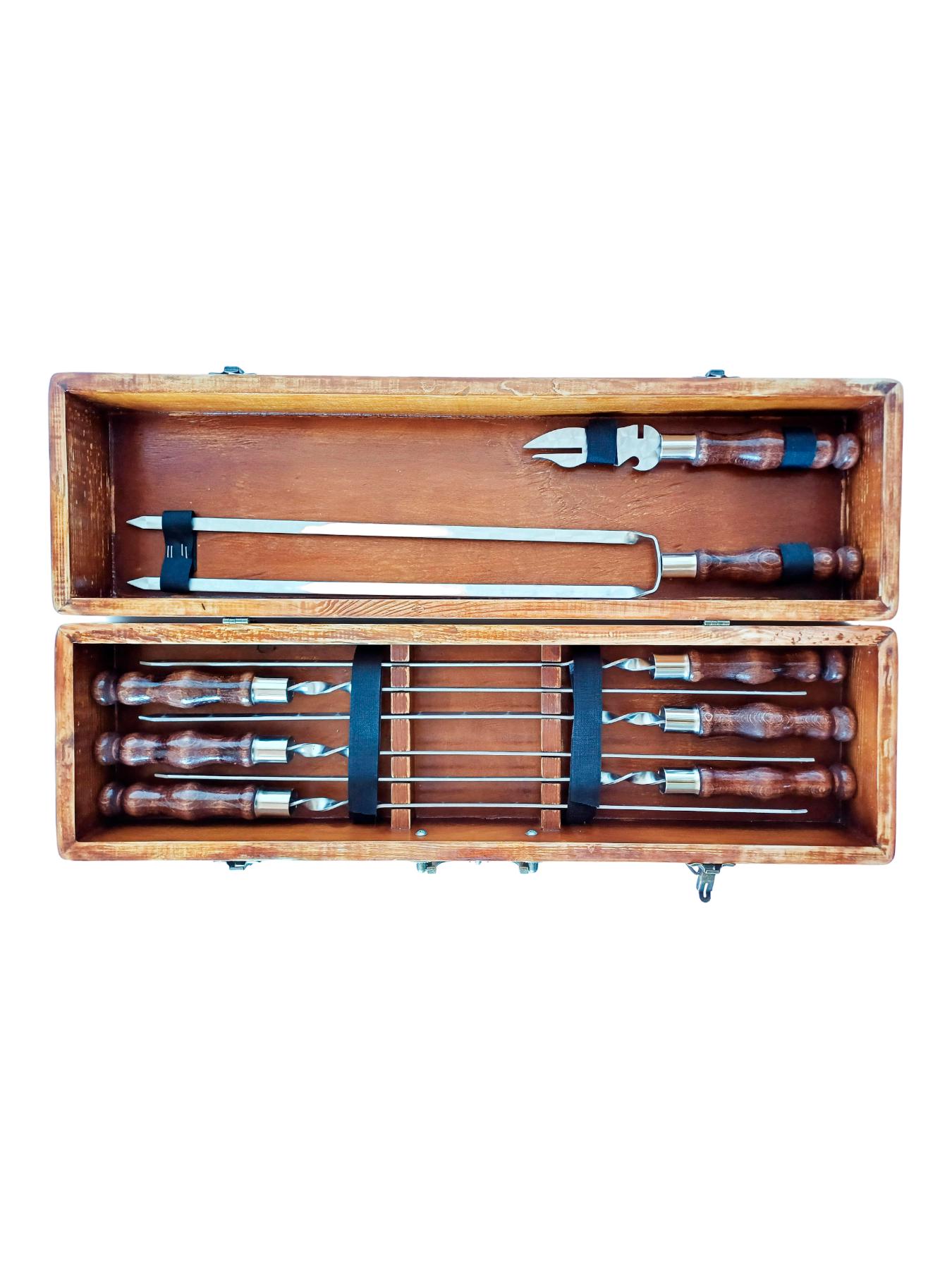 Подарунковий набір шампурів у дерев'яному кейсі 72 см