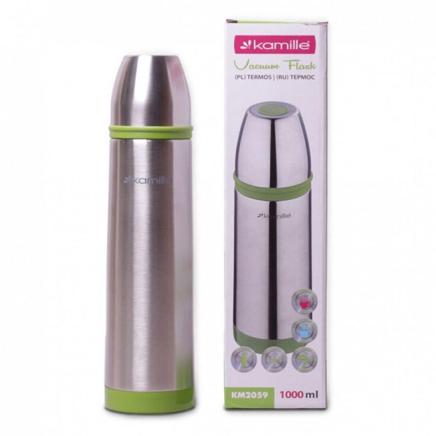 Термос Kamille КМ-2059 из нержавеющей стали 1000 мл Серебристый/Зеленый (1104494549)