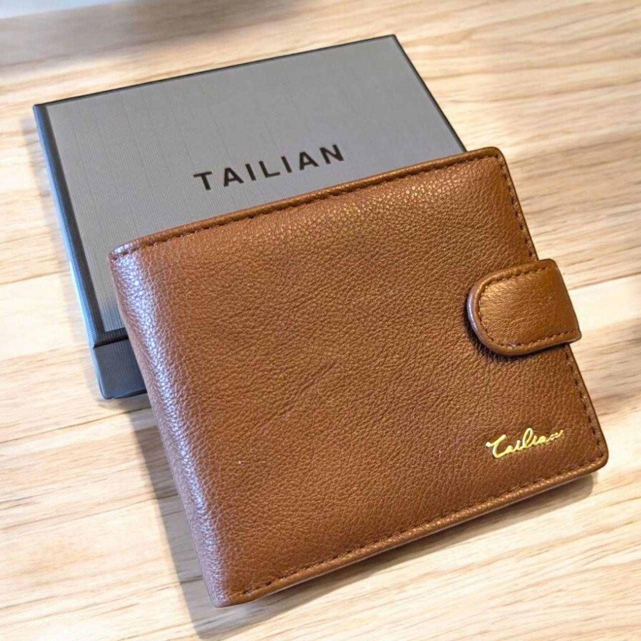 Гаманець портмоне чоловічий шкіряний горизонтальний на кнопці Tailian Коричневий (Т-120Д)