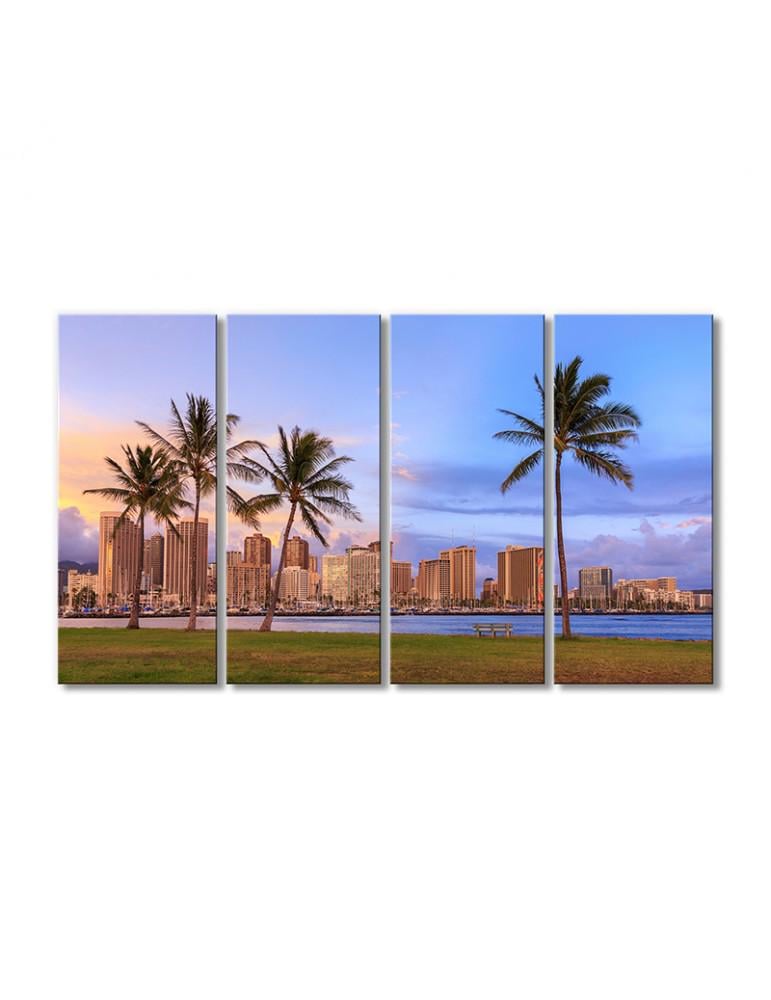 Картина модульная Пляжный парк Ала Моана на острове Оаху штат Гавайи 4 модуля 90x135 см