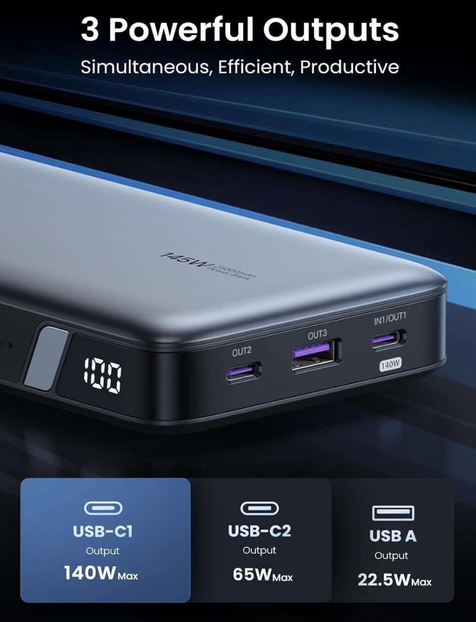 Повербанк UGREEN 145W 3-port Laptop Fast Charging 25000 mAh (PB205) - фото 5