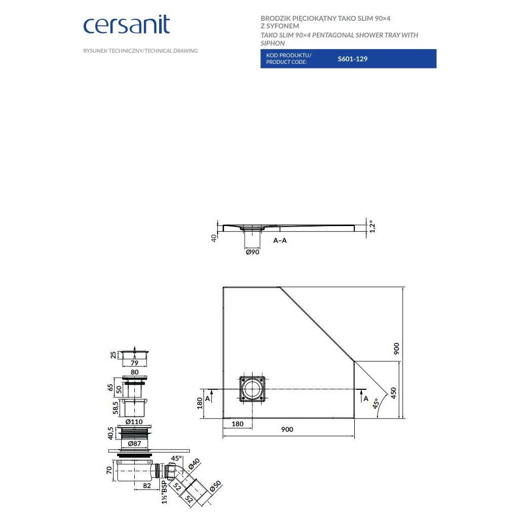 Піддон для душу Cersanit Тако Slim S601-129 акрил 90x90x4 см (247191) - фото 3 Піддон для душу Cersanit Тако Slim S601-129 акрил 90x90x4 см (247191) - фото 3