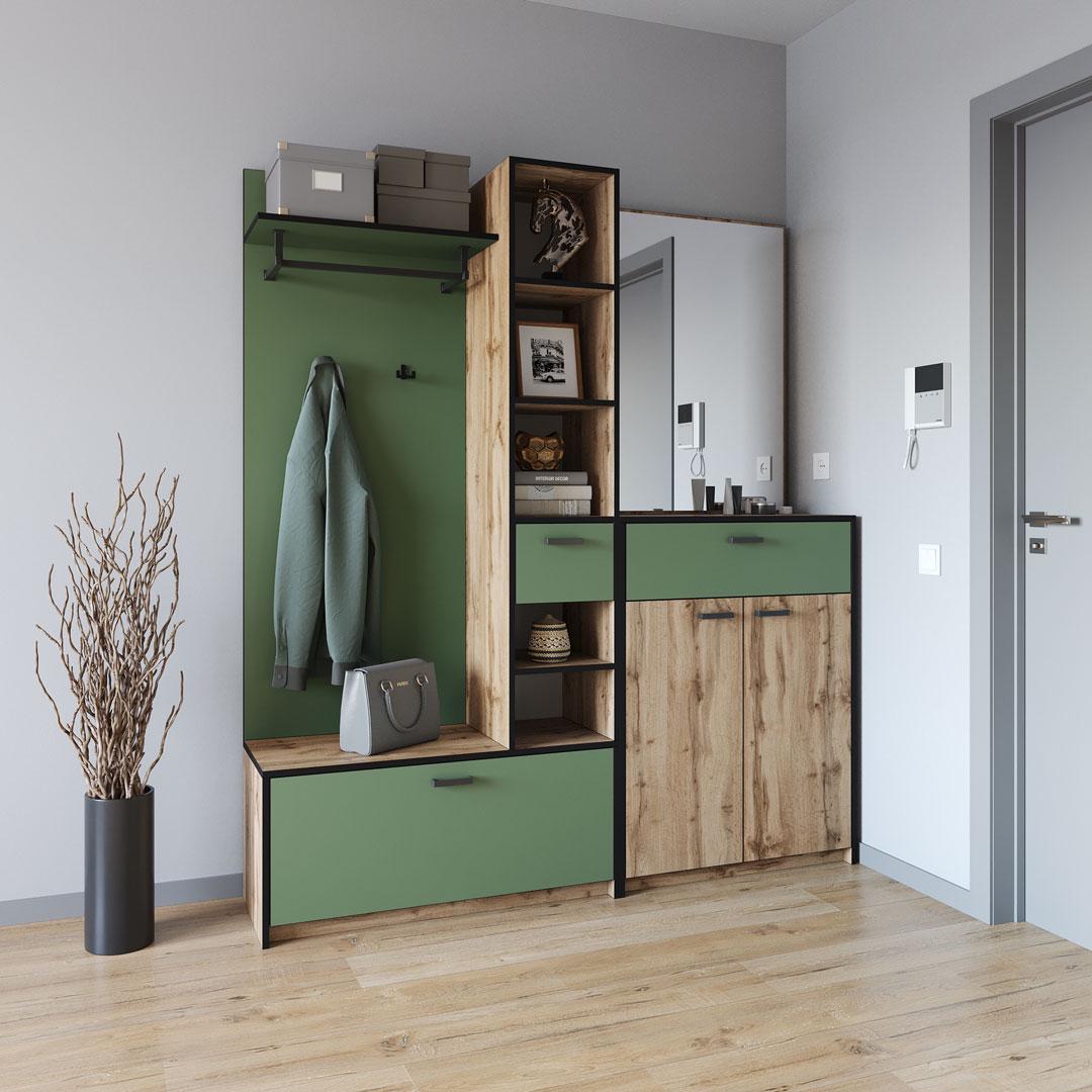 Передпокій Moreli FKO-0002 1690x1880x380 мм Дуб Аппалачі/Зелений Димчастий (fko-2-app-green)