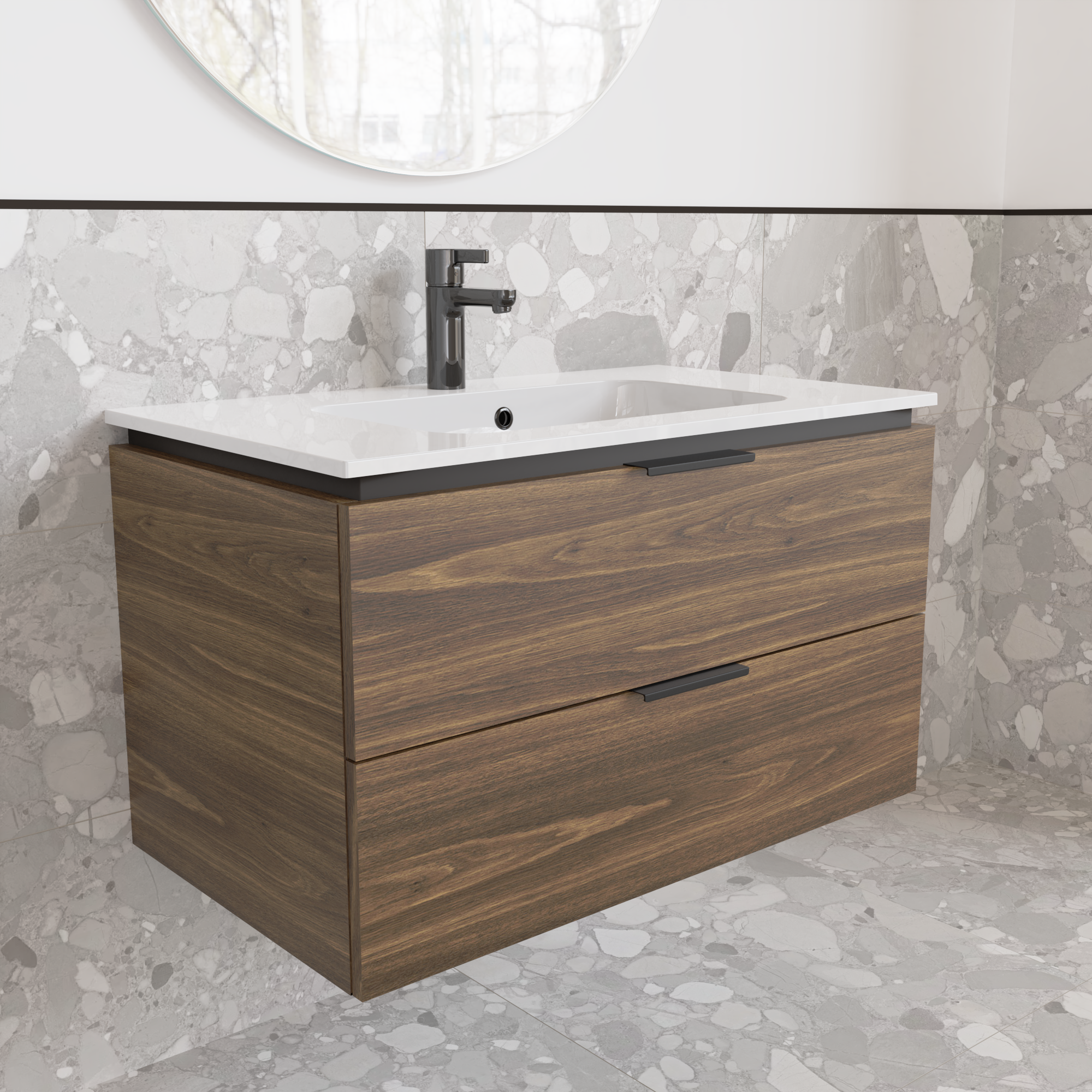 Тумба подвесная с раковиной MVK Vostok Icon 70 В2 700х450х530 мм Дуб Бурбон (p270br) - фото 2 Тумба подвесная с раковиной MVK Vostok Icon 70 В2 700х450х530 мм Дуб Бурбон (p270br) - фото 2