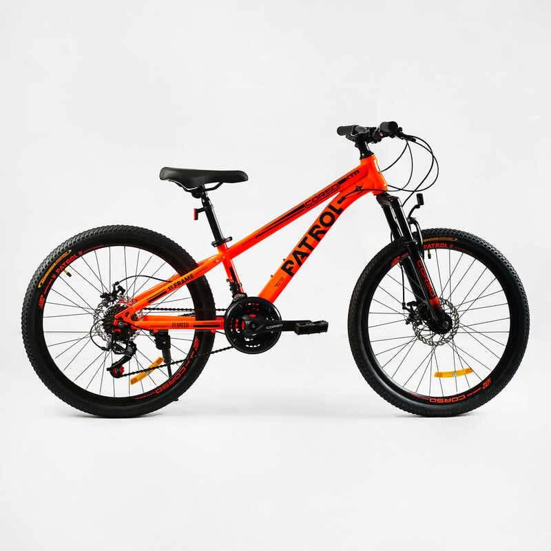 Велосипед спортивный Corso PATROL 24" 21 скорость стальная рама 11" переключатели Sunrun Orange (137758)