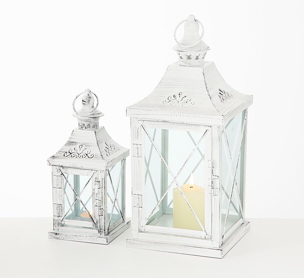 Набор 2-х подсвечников "Фонарь Прованс" белый металл Болт 8505200