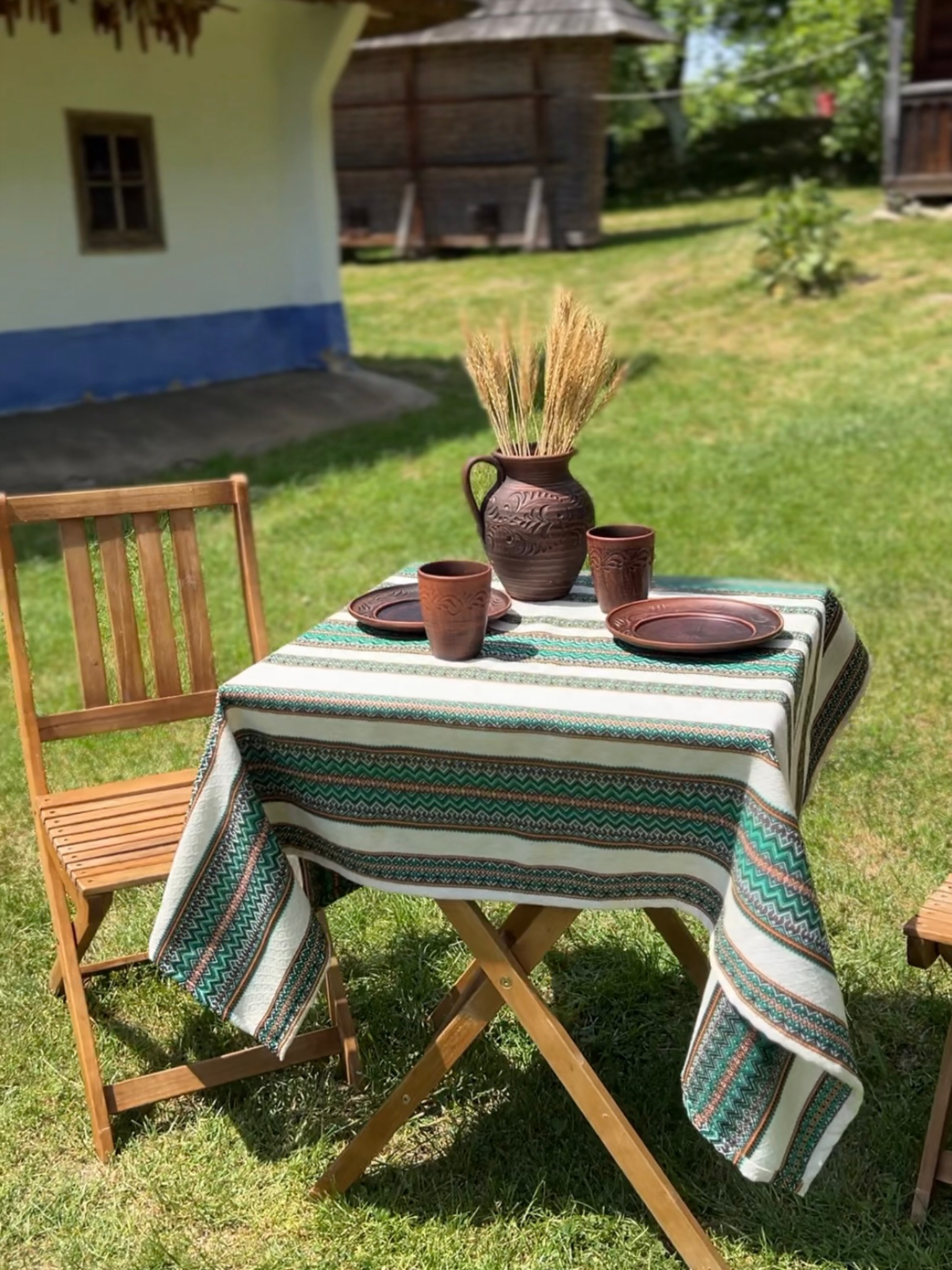 Скатертина лляна великодня Стожари з українським орнаментом 220x150 см Зелений (1903-4) - фото 4