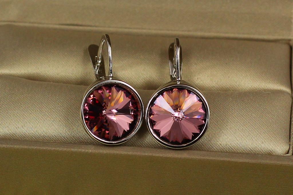 Серьги Xuping Jewelry камни Сваровски бордовые в ободке 2,5 см Серебристый (2147964878)