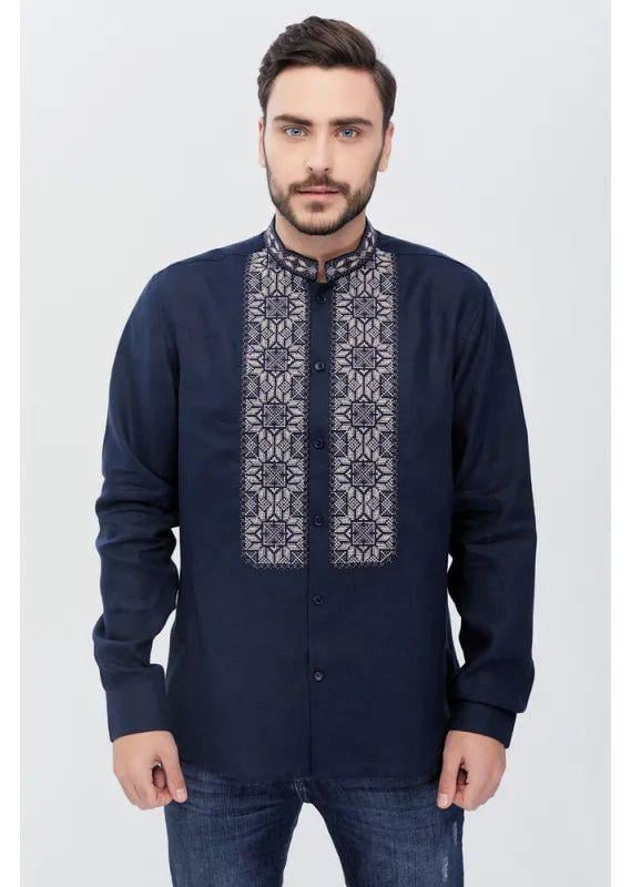 Вышиванка мужская р. 56 Синий/Черный (323)